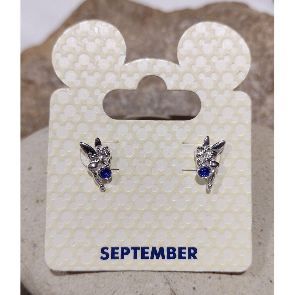 Disney Tinkerbell September Birthstone Blue Crystal Post Earrings NEW